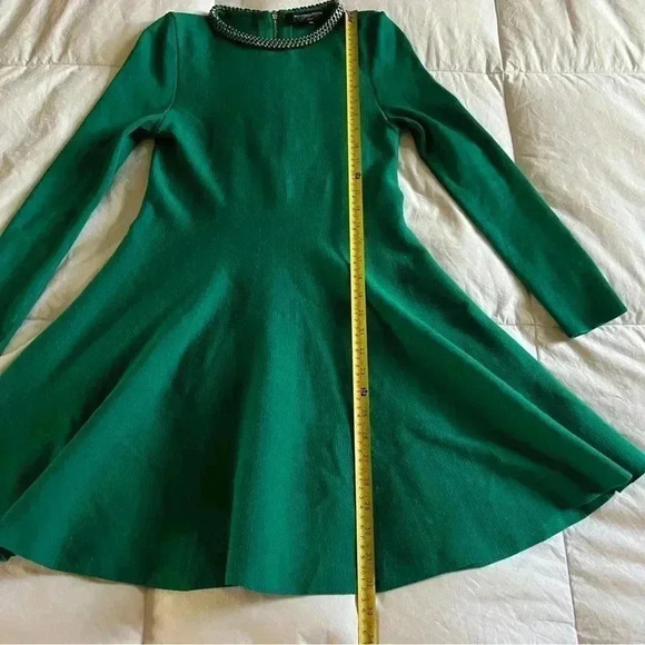 Rinascimento Green 100% Wool Long Sleeved Flare Dress - Size 8 - Made In Italy - Picture 7 of 8